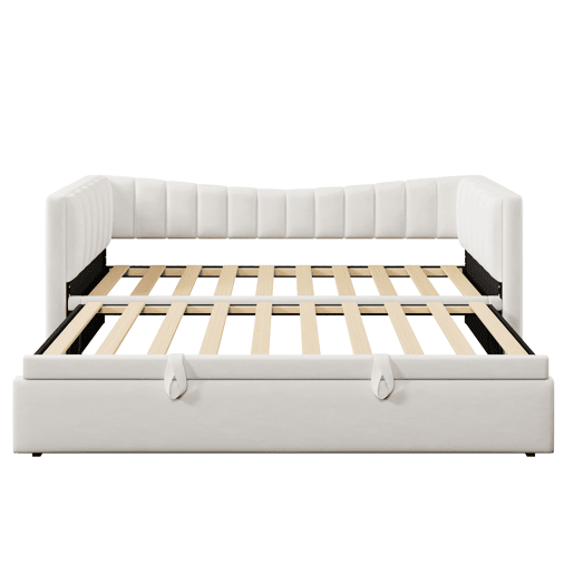 Sofá-cama 90x200 cm - Com cama extraível, cama individual, cama de casal (sem colchão), estilo minimalista, veludo - Branco