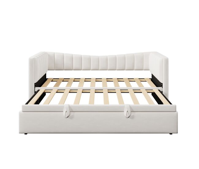 Sofá cama 90x200 cm - con cama extraíble, cama individual, cama doble (sin colchón), estilo minimalista, terciopelo - blanco