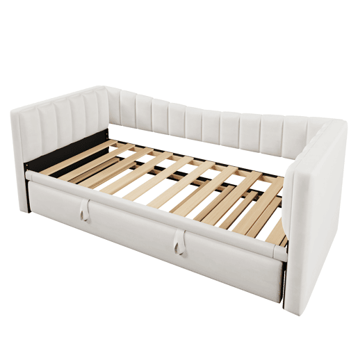 Sofá-cama 90x200 cm - Com cama extraível, cama individual, cama de casal (sem colchão), estilo minimalista, veludo - Branco