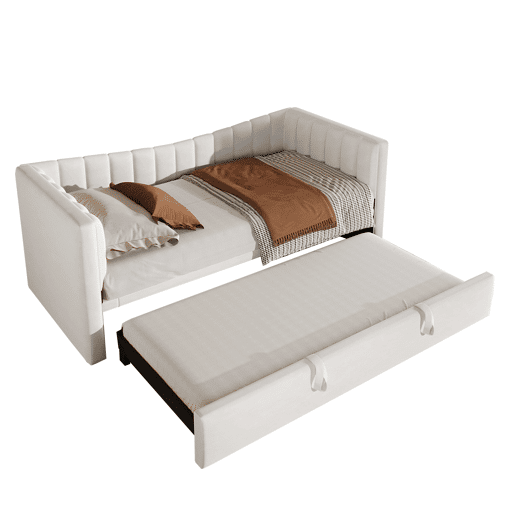 Sofá-cama 90x200 cm - Com cama extraível, cama individual, cama de casal (sem colchão), estilo minimalista, veludo - Branco