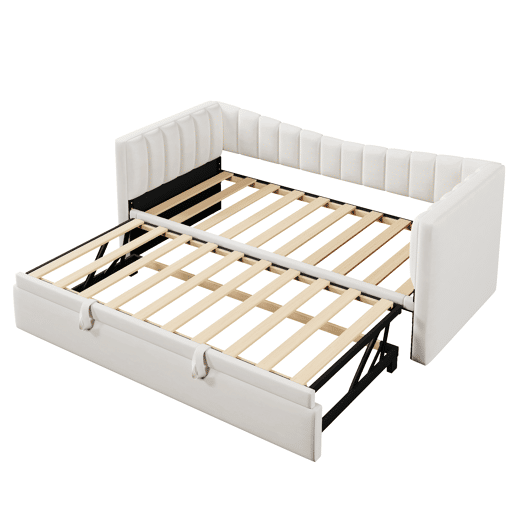 Sofá-cama 90x200 cm - Com cama extraível, cama individual, cama de casal (sem colchão), estilo minimalista, veludo - Branco
