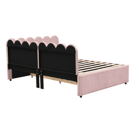 Sofá-cama em forma de L 140x200 cm - Encosto com flores e cama extraível - Veludo rosa