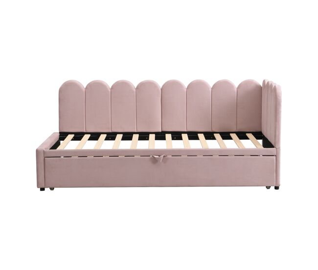 Sofá cama multifuncional 90/180x200 cm - diseño en l, cama para niños o invitados, rosa terciopelo