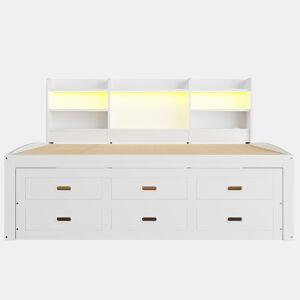 Sofá-cama, 140 x 200 cm - Extraível, LED, 3 gavetas, USB+Type-C, sem colchão - Branco