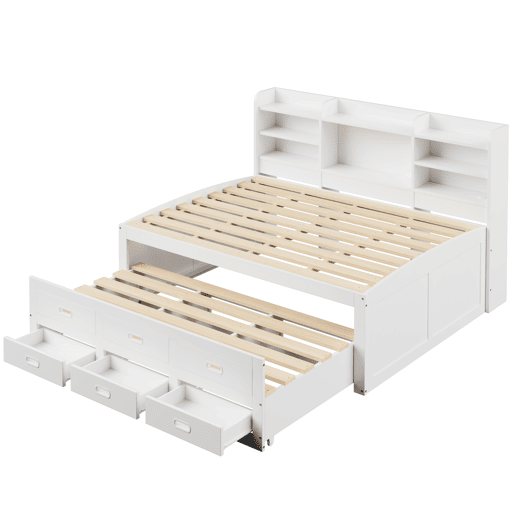 Sofá-cama, 140 x 200 cm - Extraível, LED, 3 gavetas, USB+Type-C, sem colchão - Branco