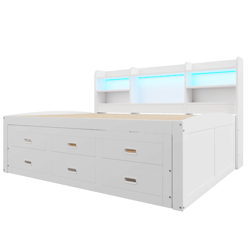 Sofá-cama, 140 x 200 cm - Extraível, LED, 3 gavetas, USB+Type-C, sem colchão - Branco