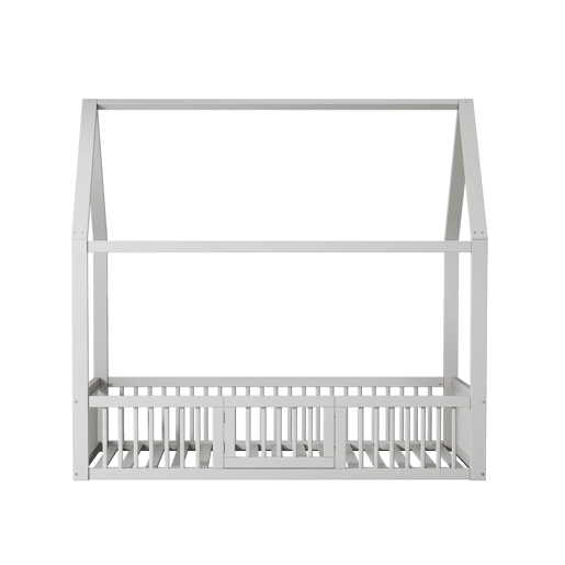 Cama de madeira maciça 140x200 cm - Cama de casal, cama baixa, cama de casa com porta - Branca