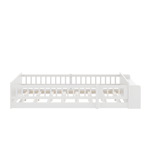 Cama infantil 140x190cm - Estrutura em pinho, arrumação aberta, prateleiras, caixa com tampa, sem colchão - Branco