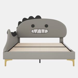Cama infantil 140x200cm - Formato Dinossauro, Cama baixa, Material PU - Cinza