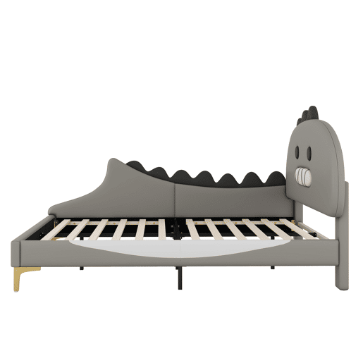 Cama infantil 140x200cm - Formato Dinossauro, Cama baixa, Material PU - Cinza