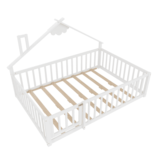 Cama infantil 140x190 cm - Com grade e fechadura, madeira de pinho - Branco