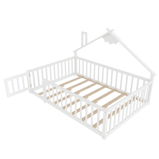 Cama infantil 140x190 cm - Com grade e fechadura, madeira de pinho - Branco