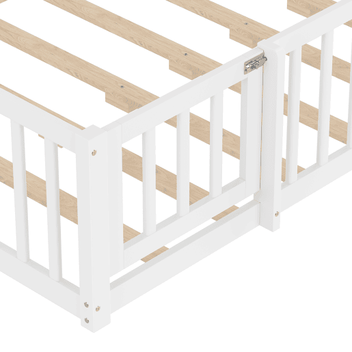 Cama infantil 140x190 cm - Com grade e fechadura, madeira de pinho - Branco