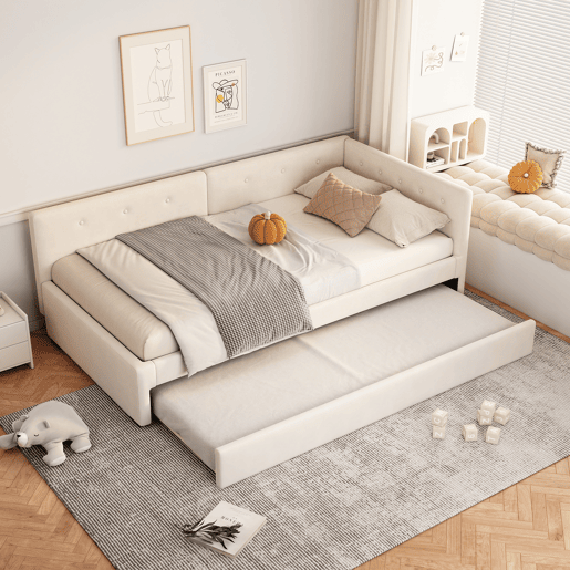 Cama Daybett 90x200 cm - Cama de día con cama adicional, sofá cama, cama individual, estilo minimalista - Beige