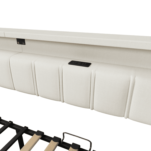 Sofá-cama, 90 x 200 cm - Com USB e Type-C, faixa LED com controle remoto, 2 gavetas, bolsos de armazenamento, cama extensível multifuncional - Bege
