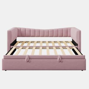 Sofá-cama, 90 x 200 cm (180 x 200 cm) - Cama individual, cama de casal, com cama extraível, estilo minimalista, Rosa