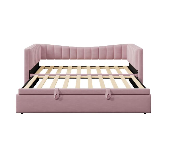 Sofá cama, 90 x 200 cm (180 x 200 cm) - cama individual, cama doble, con cama extraíble, estilo minimalista, rosa