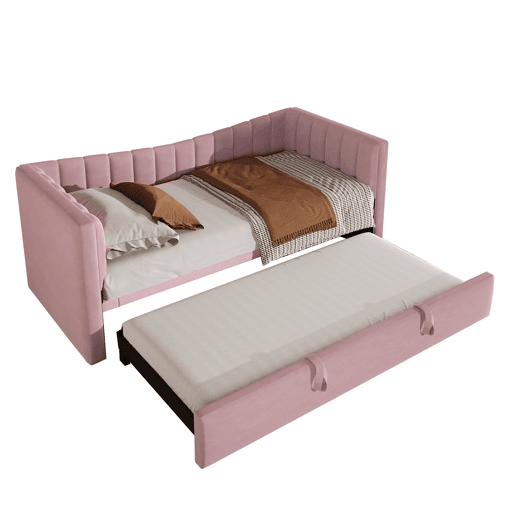 Sofá-cama, 90 x 200 cm (180 x 200 cm) - Cama individual, cama de casal, com cama extraível, estilo minimalista, Rosa