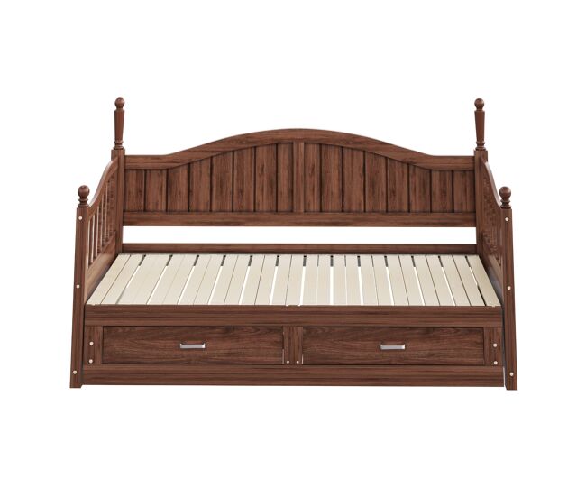 Sofá cama extensible 90/180*190 cm - con columnas romanas, respaldo curvado, reposabrazos, con cajones y somier, multifuncional de madera de pino -