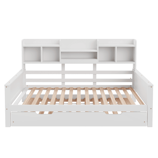 Sofá-cama extensível 90200 cm - Com cama extraível 90190 cm, com compartimento de arrumação e estrado, cama multifuncional em pinho, cama individual, Branco