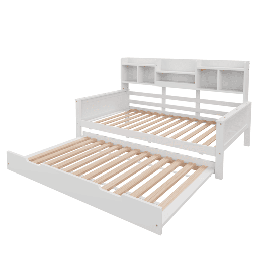 Sofá-cama extensível 90200 cm - Com cama extraível 90190 cm, com compartimento de arrumação e estrado, cama multifuncional em pinho, cama individual, Branco