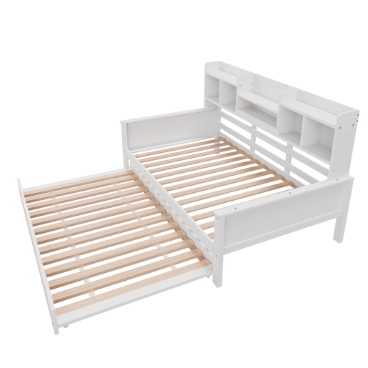 Sofá-cama extensível 90200 cm - Com cama extraível 90190 cm, com compartimento de arrumação e estrado, cama multifuncional em pinho, cama individual, Branco