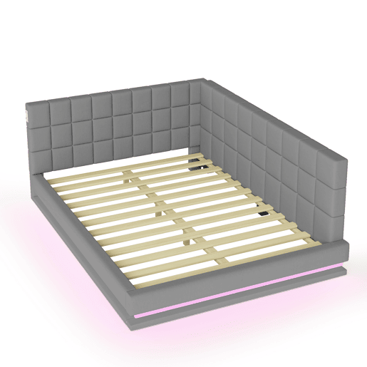 Sofá-cama 140*200 - Multifuncional com faixa LED, tomada USB e estrado de latão - Cinza
