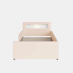 Cama infantil 90x200 cm - Com luz noturna, porta USB, com compartimentos de arrumação, laterais elevadas para segurança, cama simples, para meninos e meninas, estofada em imitação de couro - Bege