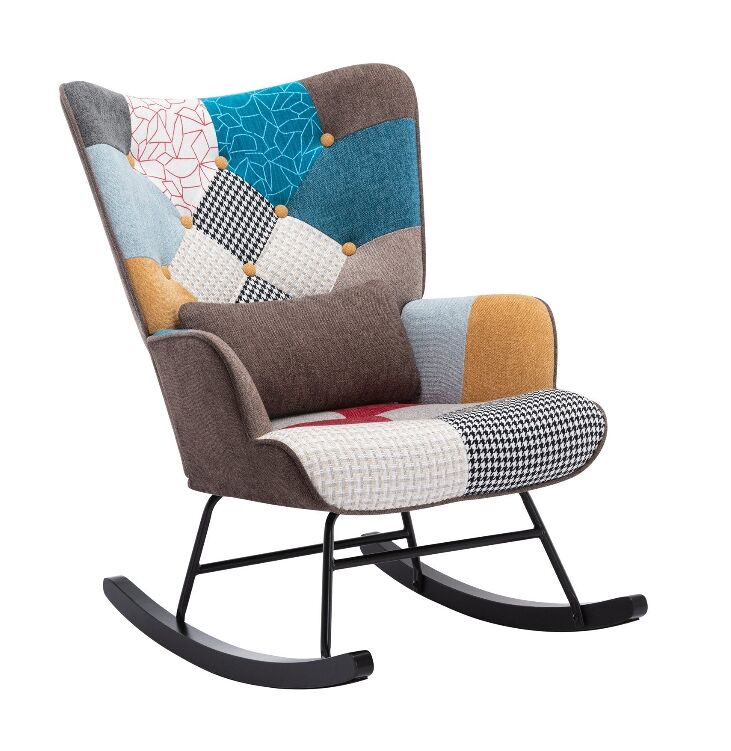 Mecedora lactancia patchwork escandinava, lino y hevea