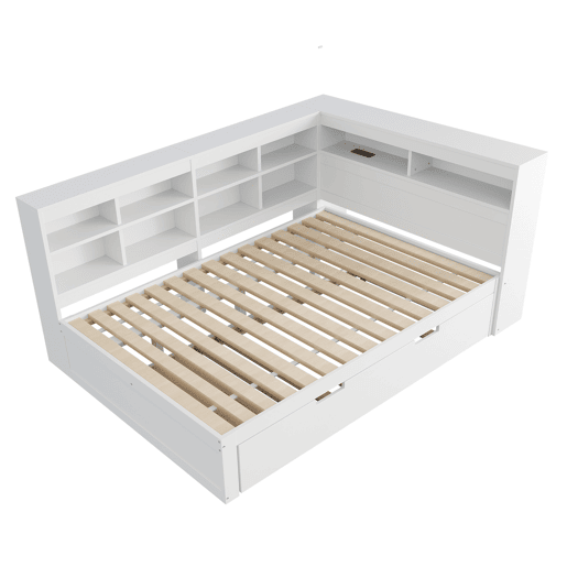 Sofá-cama 140x200 - cama extensível 90x190 com porta USB e vários compartimentos de arrumação - branco