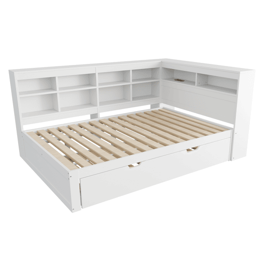 Sofá-cama 140x200 - cama extensível 90x190 com porta USB e vários compartimentos de arrumação - branco