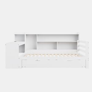 Sofá-cama 90 x 200 cm - Com secretária, prateleiras, compartimentos, tomada e cama extraível - Branco