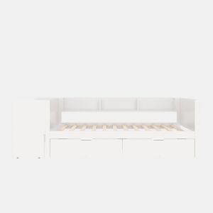 Cama individual 90x200cm - Com secretária, 2 gavetas, prateleiras - Branco