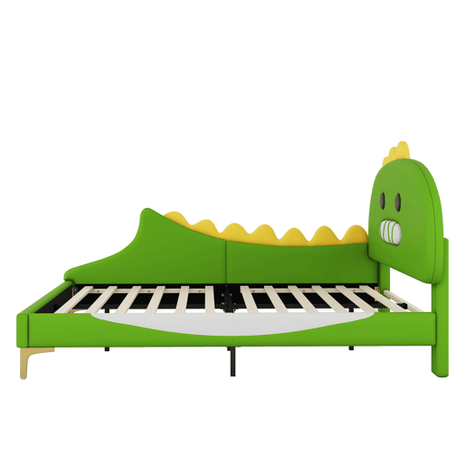 Cama infantil 140x200cm - Forma de dinossauro, cama plana, material PU - Verde