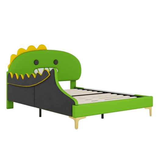 Cama infantil 140x200cm - Forma de dinossauro, cama plana, material PU - Verde