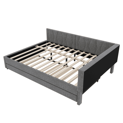Cama Daybett 140x200cm - Sofá-cama, com compartimento, USB+Tipo C, controlo remoto para luz LED, com cama extraível, com estrado (sem colchão) - Cinza