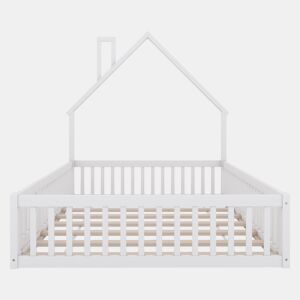 Cama infantil 140x190 cm - Cama em forma de chaminé, com estrado (sem colchão), estilo minimalista - Branco