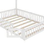 Cama infantil 140x190 cm - Cama em forma de chaminé, com estrado (sem colchão), estilo minimalista - Branco