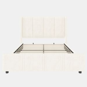 Estrutura de cama 140x200 cm - estilo moderno, cabeceira e pés altos, USB certificado, combinação de ferro e madeira - Bege