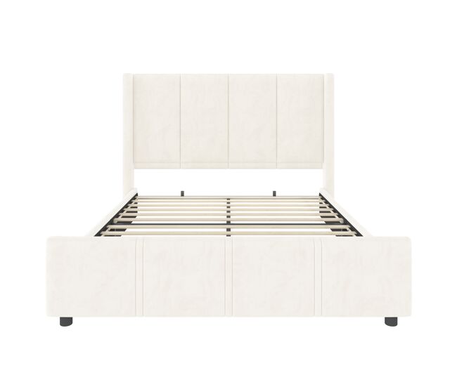 Estructura de cama 140x200 cm - estilo moderno, cabezal y pie altos, usb certificado, combinación de hierro y madera - beige