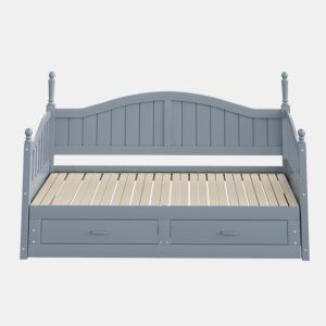 Sofá-cama extensível 90180*190 cm - com colunas romanas, encosto curvo, apoios de braços, gavetas e estrado - Cinza