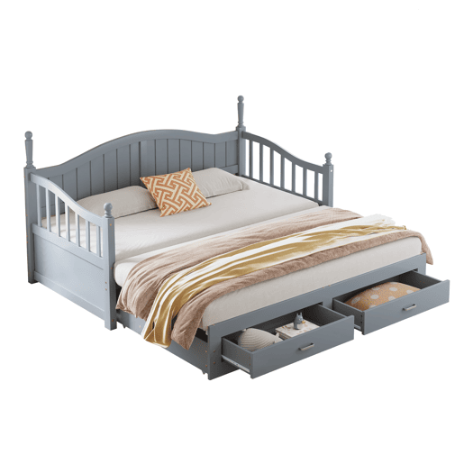 Sofá-cama extensível 90180*190 cm - com colunas romanas, encosto curvo, apoios de braços, gavetas e estrado - Cinza