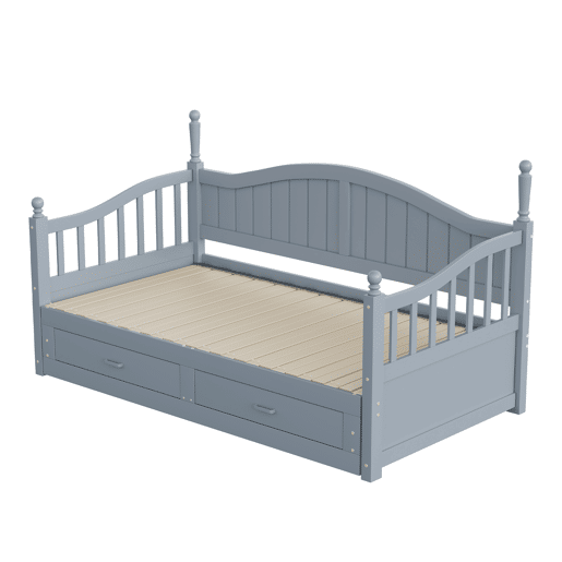Sofá-cama extensível 90180*190 cm - com colunas romanas, encosto curvo, apoios de braços, gavetas e estrado - Cinza