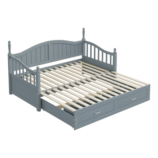 Sofá-cama extensível 90180*190 cm - com colunas romanas, encosto curvo, apoios de braços, gavetas e estrado - Cinza