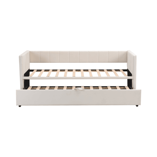 Sofá-cama 90180*200 cm - Com estrado de ripas, Cama multifuncional em veludo macio - Bege