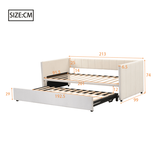 Sofá-cama 90180*200 cm - Com estrado de ripas, Cama multifuncional em veludo macio - Bege