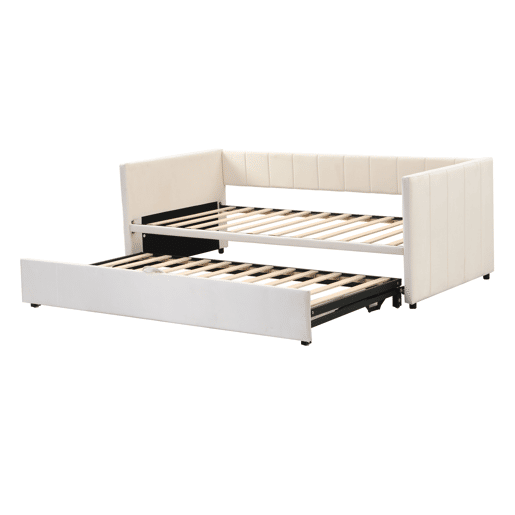 Sofá-cama 90180*200 cm - Com estrado de ripas, Cama multifuncional em veludo macio - Bege