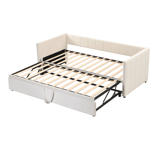 Sofá-cama 90180*200 cm - Com estrado de ripas, Cama multifuncional em veludo macio - Bege