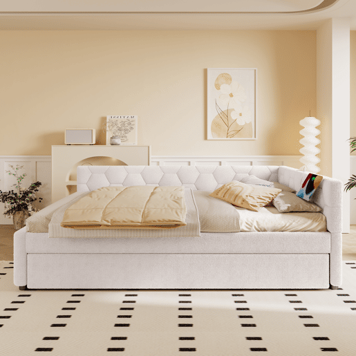 Cama Daybett 140x200cm - Sofá-cama, com candeeiro de mesa, cama extensível multifuncional, porta USB e Tipo-C, sem colchão - Branco