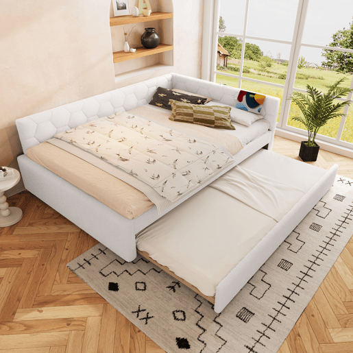 Cama Daybett 140x200cm - Sofá-cama, com candeeiro de mesa, cama extensível multifuncional, porta USB e Tipo-C, sem colchão - Branco